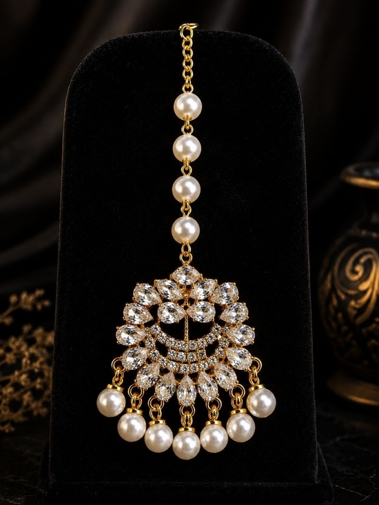 Anthropologie Accessories - Gold Pearl Teardrop Maang Tikka Hair Jewelry